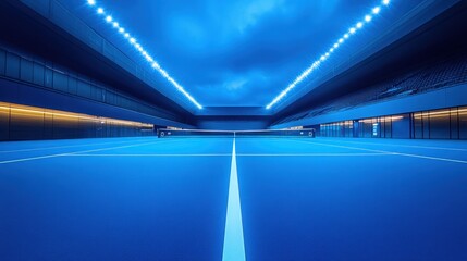 Night Tennis Court: Blue Illumination, Modern Architecture