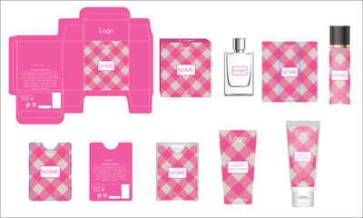 Packaging design, luxury perfume box, pocket perfume, deo design and face cream template and mock up box. Illustration vector.