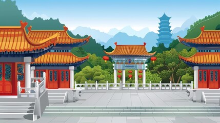 Obraz premium mountains_ancient_chinese_architecture_chinese_temp