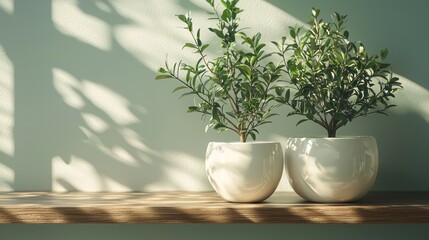 Serene Indoor Plants in Sunlight: A Minimalist Still Life