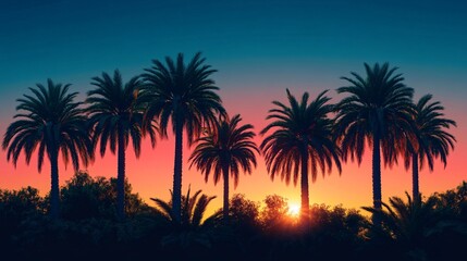 Sunset over palm trees tropical paradise landscape photography vibrant environment scenic view