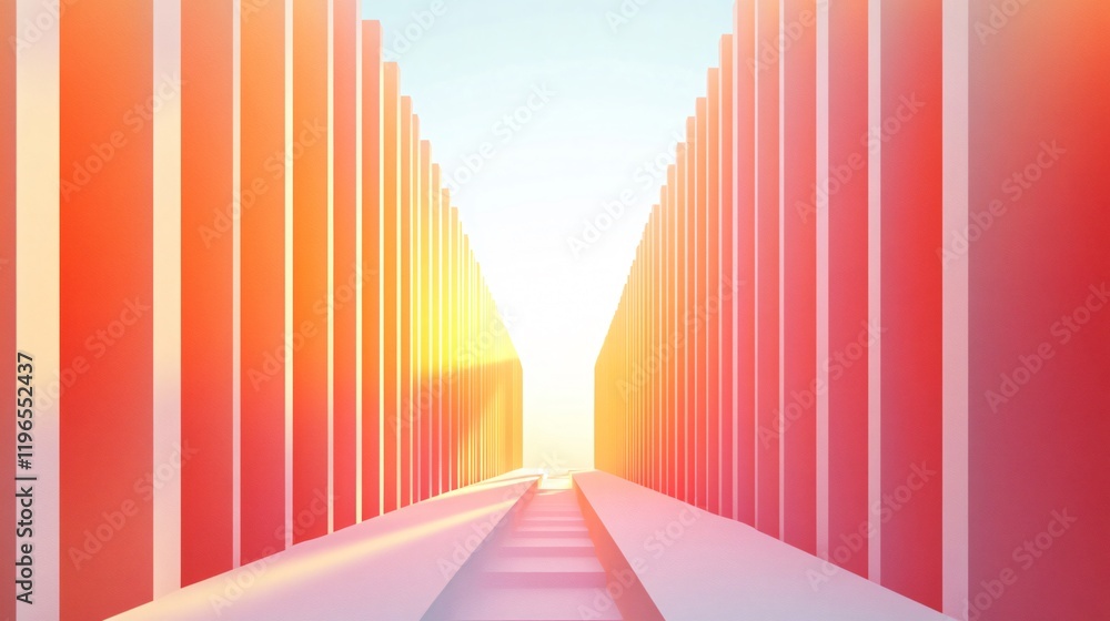 Poster abstract 3d render of a vibrant corridor with geometric lines and gradient colors
