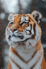 Naklejka premium Majestic Siberian Tiger In Winter Snowfall