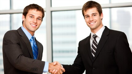 Fototapeta premium Business meeting handshake between two professionals in modern office urban environment positive interaction