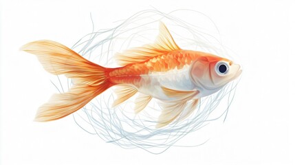 Fototapeta premium Goldfish Entangled: A Symbol of Ocean Pollution and the Struggle for Survival
