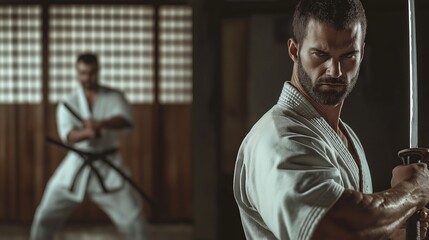 Dynamic scene of a martial artist performing