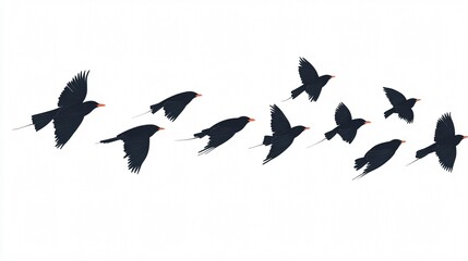 Obraz premium A Flock of Black Birds in Flight