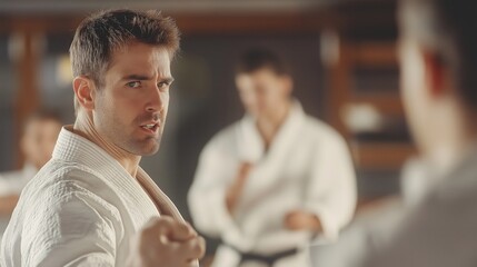 Fototapeta premium Dynamic moment showcasing martial arts techniques