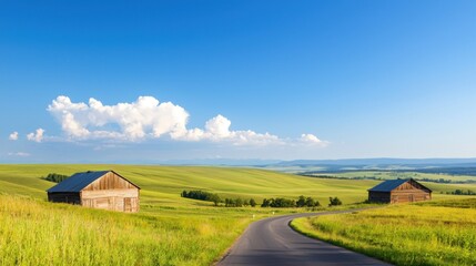 Serene Rural Landscape with Farmhouses