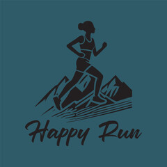 simple mountain and running logo