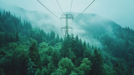 Obraz premium Aerial perspective of a drone navigating a lush coniferous forest under bright daylight skies