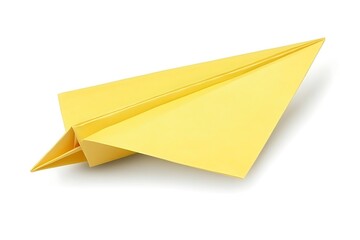 Pale Yellow Paper Airplane on White Background