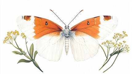 Orange and White Butterfly with Delicate Antennae: A Natural History Illustration