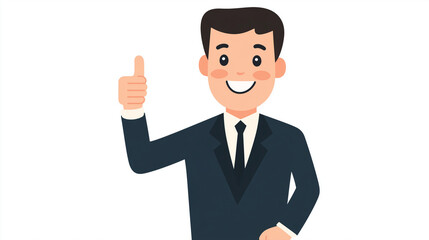 Fototapeta premium A smiling professional man giving a thumbs up, standing confidently against a clean white background, exuding positive energy and success
