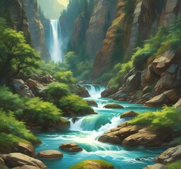 Illustration of amazing eco green landscape.