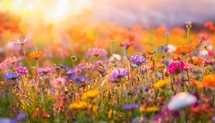 A vibrant meadow blooms, petals swaying in sunlight, showcasing nature’s delicate and colorful artistry