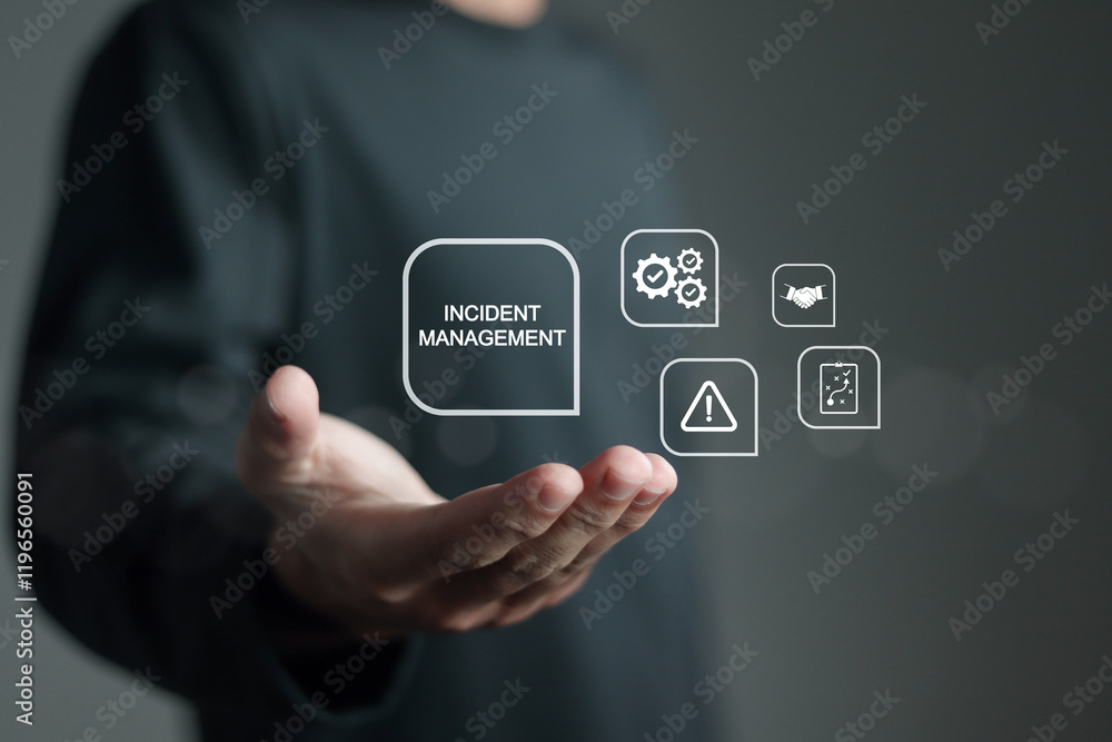 Poster incident management process business technology concept. diagnosing and resolving unexpected problem