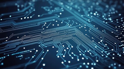 Obraz premium Close-up view of intricate electronic circuit board design with glowing elements.
