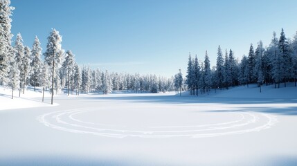 Snowy Forest Lake in Winter