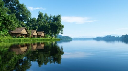 Fototapeta premium Lakeside Houses with Reflections