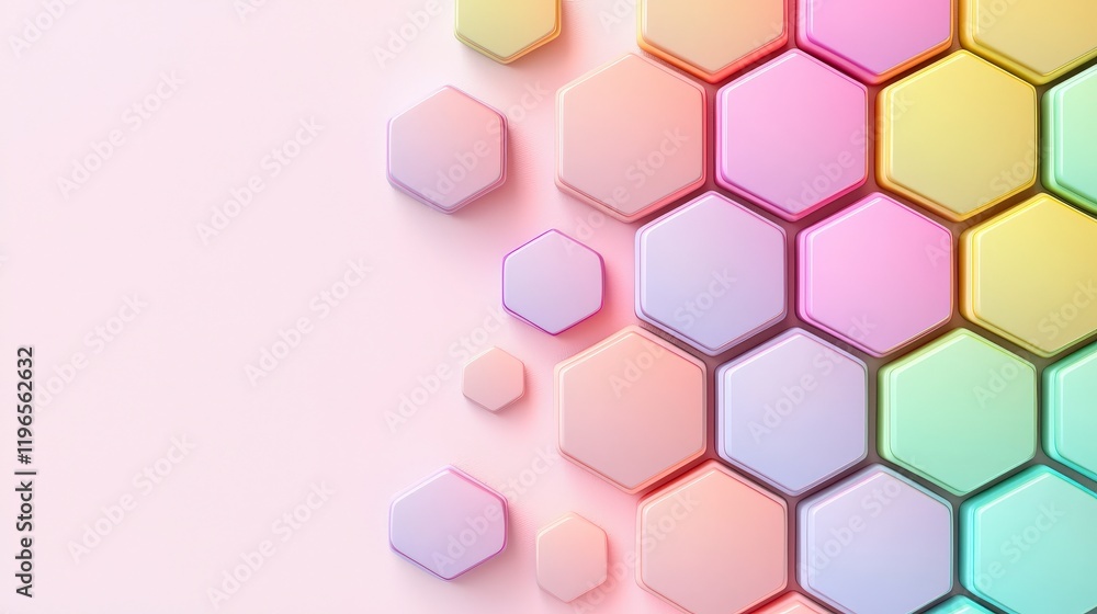 Poster colorful hexagonal shapes on soft background for creative design, modern pattern and abstract art co
