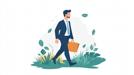 Businessman walking in nature, enjoying work-life balance. Perfect for lifestyle and business themes.