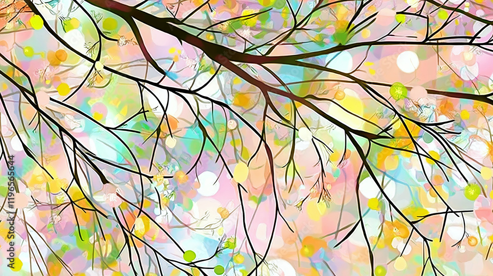 Poster blooming tree branches creating a colorful spring scene