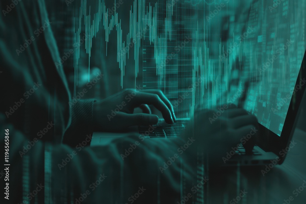 Poster cybersecurity expert working on data analysis and digital security at night