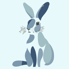 Cute bunny abstraction watercolor style harmonious colors of nature blue