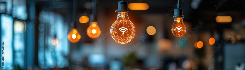 Aufkleber innovative office setup modern workspace hyperrealistic photo tech environment wide angle iot integr
