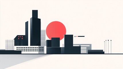 Obraz premium Abstract Cityscape: Geometric Shapes and Minimalist Architecture at Sunset