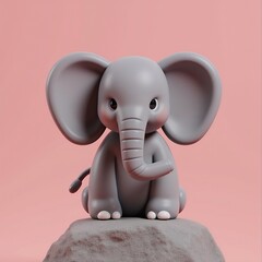 Fototapeta premium Adorable 3D Rendered Baby Elephant Sitting on a Rock Against a Pink Background
