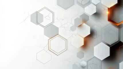 Obraz premium Abstract geometric pattern of hexagons in gray and orange tones on a light background.