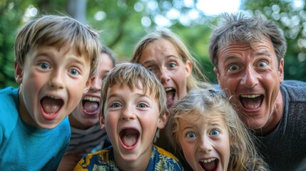 Obraz premium A playful portrait of a family with everyone making silly faces and enjoying together.