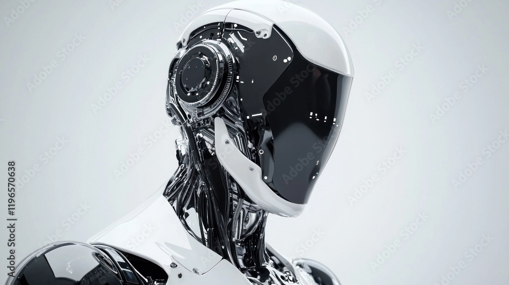 Poster futuristic robot head: a glimpse into advanced robotics