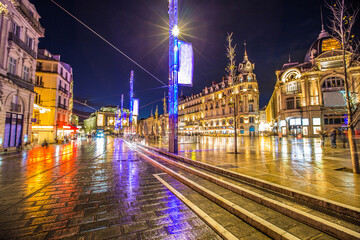 Place de la Comédie de Montpellier la nuit