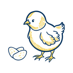Obraz premium Simple Baby Chick and Eggs Drawing in Yellow and Gold for Spring Themes
