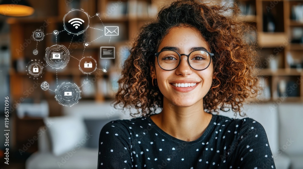Poster tech professional engaged in iot data analysis modern office portrait bright environment innovative 