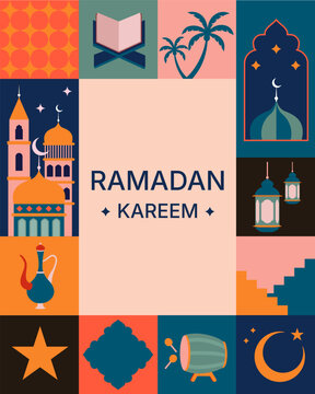 2d vector Ramadan Kareem, geometric background and wallpaper design, Ramanda Kareem illustration, greeting card template