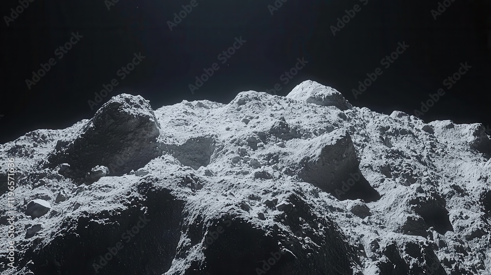 Poster asteroid surface closeup outer space image dark environment macro view cosmic details