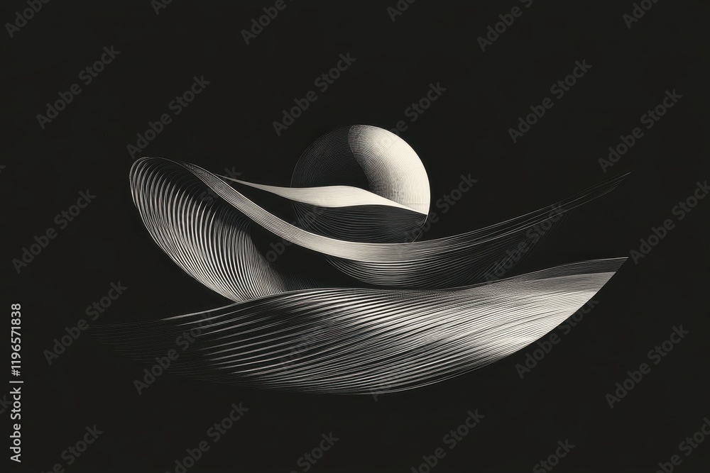 Poster abstract grayscale artwork featuring flowing lines and forms