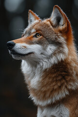 Fototapeta premium Majestic Red Wolf Profile Against Dark Background
