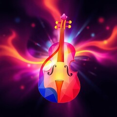Vibrant violin with colorful energy burst background