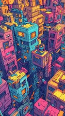 Fototapeta premium A vibrant illustration of a futuristic citys complex architecture