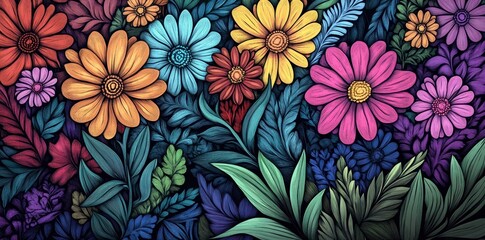 Vibrant Colorful Flowers and Lush Green Foliage