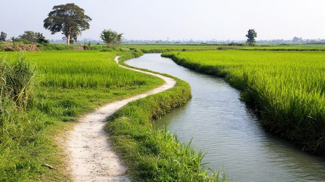 Serene Rural Landscape with Irrigation Canal