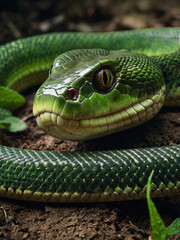 green snake in the grass