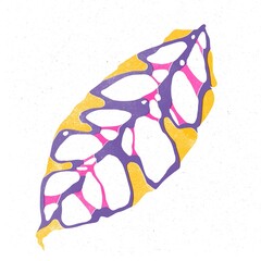 Trendy risograph print with texture style. Set of hand-drawn leafs. Graphic drawing of colorful leaves on white background. Illustration of leaf.