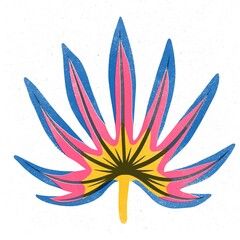 Trendy risograph print with texture style. Set of hand-drawn leafs. Graphic drawing of colorful leaves on white background. Illustration of leaf.