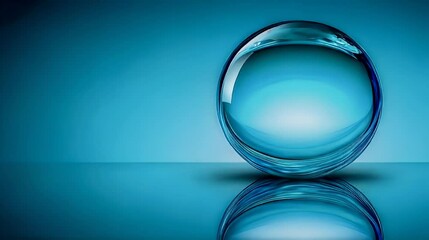 Blue glass sphere reflecting, minimalist background, purity concept, website banner